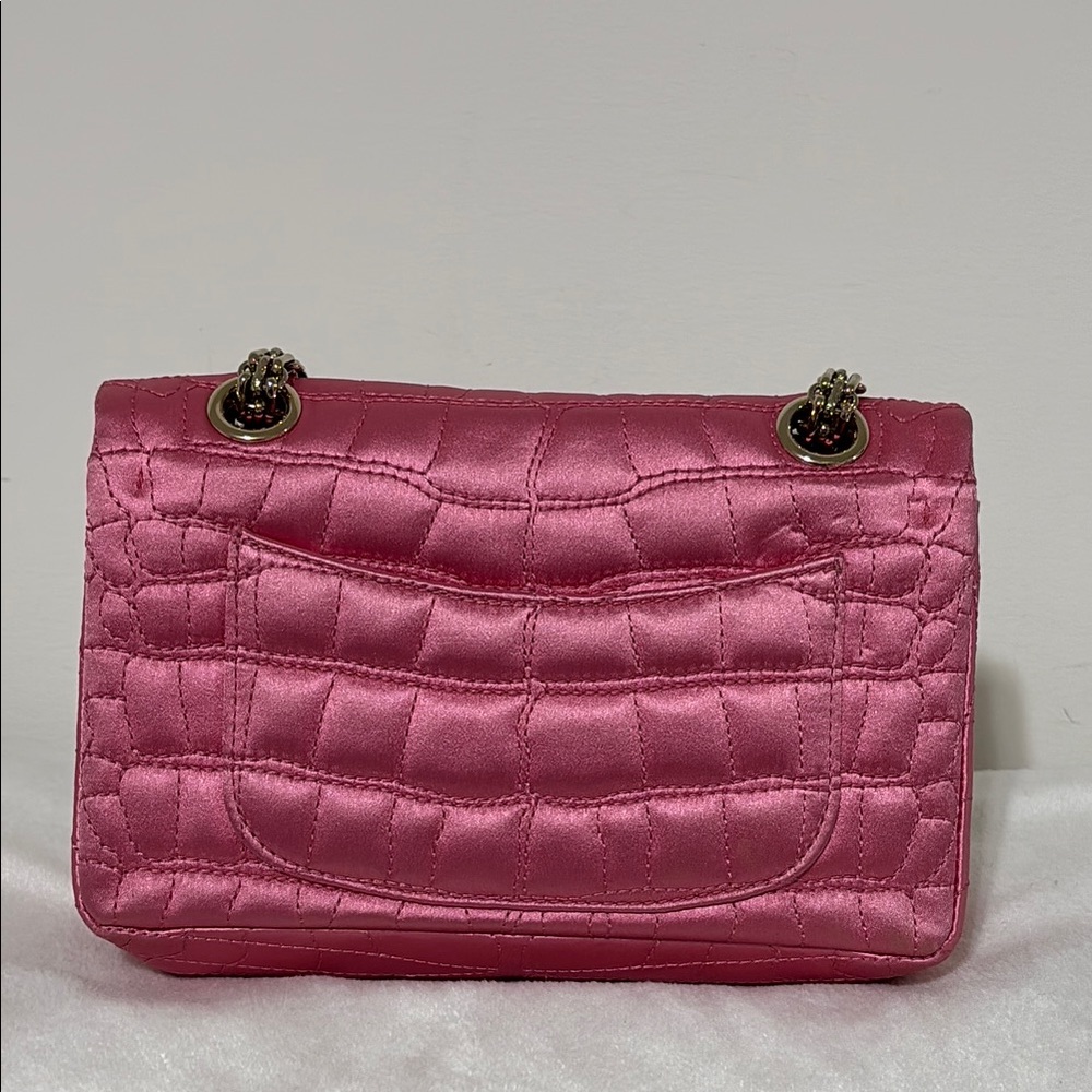Chanel Authentic Pink Satin Silk Croc Embossed 2.55 Mini Double Flap Bag - Picture 5 of 16